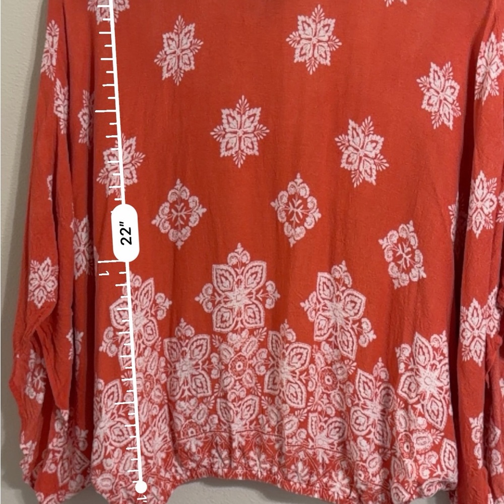 Bobeau Boho Crochet Lace Floral Blouse Coral White Peasant Top M - Picture 5 of 10